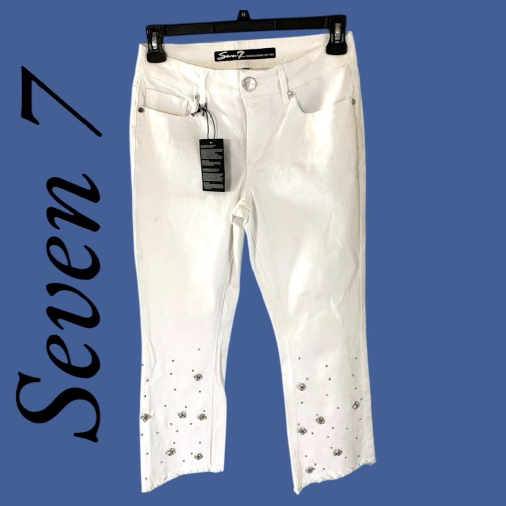 Seven7-NWT Size 6 white jeans w/ rhinestones. Be the Queen Bee! New with tags!